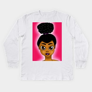 Brown skin girl digital art Kids Long Sleeve T-Shirt